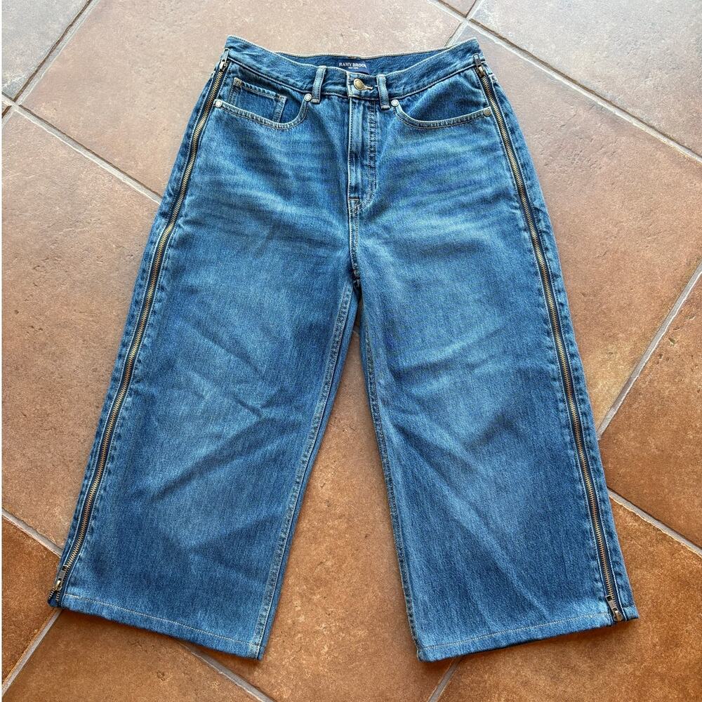 Ramy Brook Side Zipper Gaucho Capri Length Wide Leg Denim Jeans size 27 ALTERED!